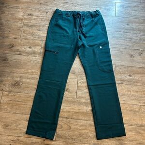 Figs M_Cairo Green Scrub Pants W/ Pocket Closing Zip/Button Small Straight Leg